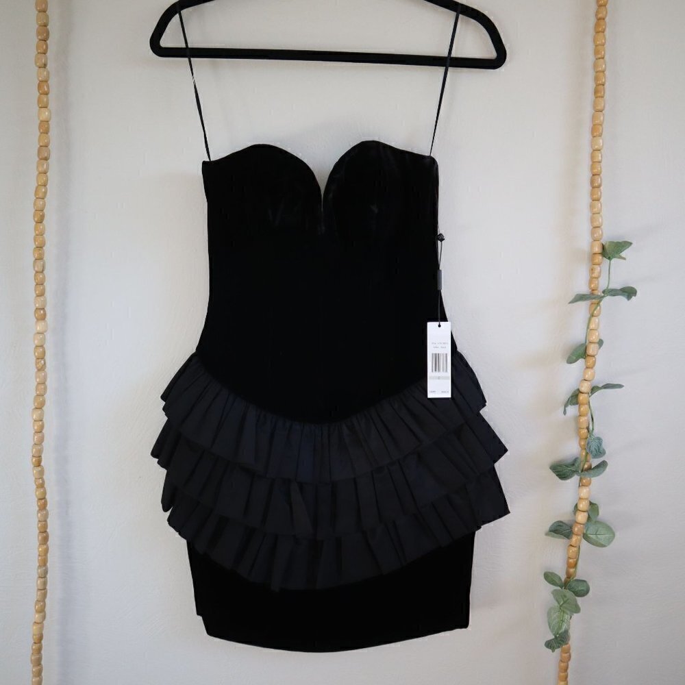 NWT Retro Vicky Tiel Velvet Peplum Black Mini Dress Size 0